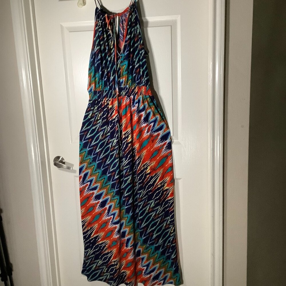 Bisou Bisou Michelle Bohot Women's Multicolored Maxi Halter Keyhole  